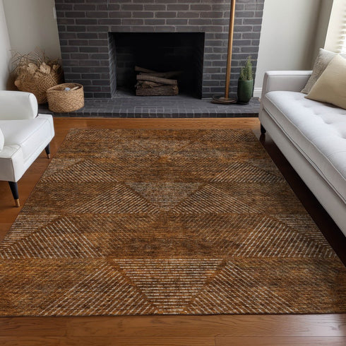 5' X 8' Terra Cotta Beige And Gray Geometric Washable Area Rug With UV Protection