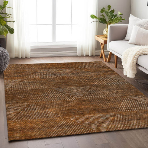 5' X 8' Terra Cotta Beige And Gray Geometric Washable Area Rug With UV Protection