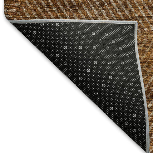 8' Terra Cotta Beige And Gray Geometric Washable Round Rug With UV Protection