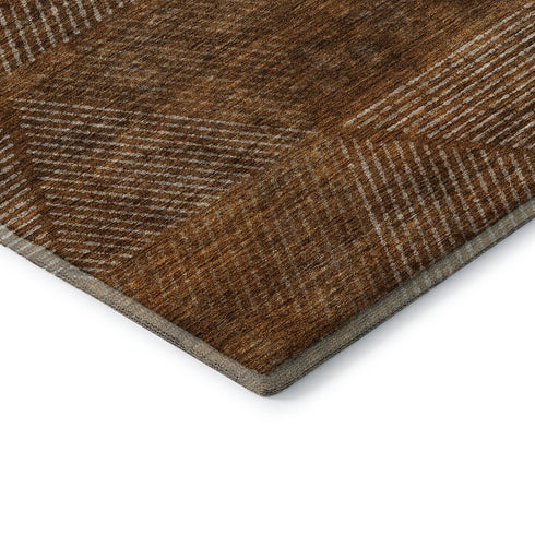 8' Terra Cotta Beige And Gray Geometric Washable Round Rug With UV Protection