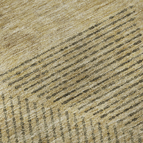 8' Wheat And Beige Geometric Washable Round Rug With UV Protection