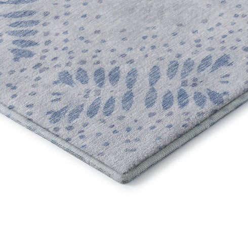 9' X 12' Blue And Ivory Floral Washable Area Rug With UV Protection