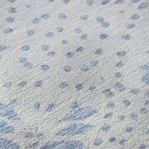 9' X 12' Blue And Ivory Floral Washable Area Rug With UV Protection