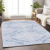 9' X 12' Blue And Ivory Floral Washable Area Rug With UV Protection