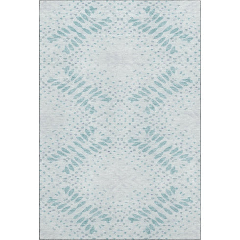 8' X 10' Teal And Ivory Floral Washable Area Rug With UV Protection