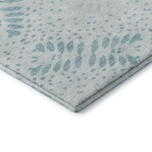8' X 10' Teal And Ivory Floral Washable Area Rug With UV Protection