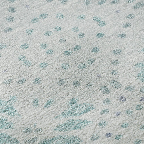 8' X 10' Teal And Ivory Floral Washable Area Rug With UV Protection