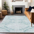 8' X 10' Teal And Ivory Floral Washable Area Rug With UV Protection