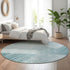 8' Teal And Ivory Geometric Washable Round Rug With UV Protection