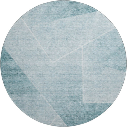 8' Teal And Ivory Geometric Washable Round Rug With UV Protection