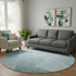 8' Teal And Ivory Geometric Washable Round Rug With UV Protection