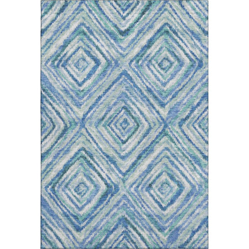 5' X 8' Blue Green And Ivory Geometric Washable Area Rug With UV Protection