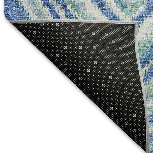 5' X 8' Blue Green And Ivory Geometric Washable Area Rug With UV Protection
