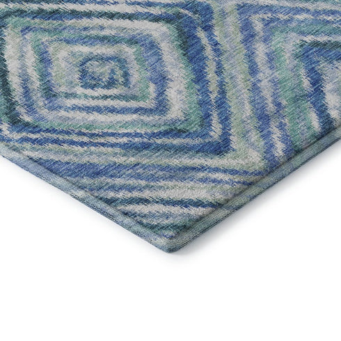 8' X 10' Blue Green And Ivory Geometric Washable Area Rug With UV Protection