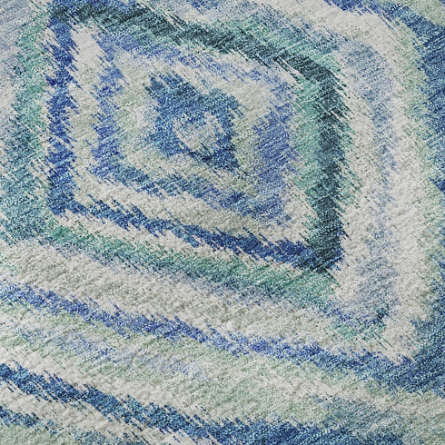 8' X 10' Blue Green And Ivory Geometric Washable Area Rug With UV Protection