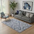 5' X 8' Blue Ivory And Gray Geometric Washable Area Rug With UV Protection