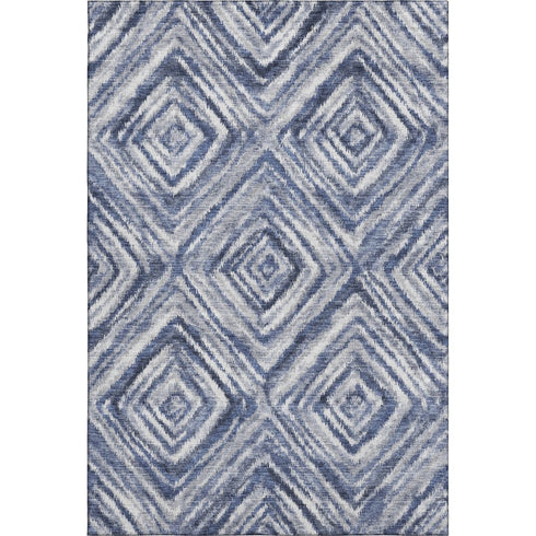 5' X 8' Blue Ivory And Gray Geometric Washable Area Rug With UV Protection