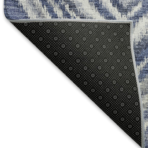 9' X 12' Blue Ivory And Gray Geometric Washable Area Rug With UV Protection