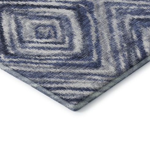 9' X 12' Blue Ivory And Gray Geometric Washable Area Rug With UV Protection