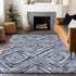 9' X 12' Blue Ivory And Gray Geometric Washable Area Rug With UV Protection
