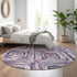 8' Purple Ivory And Gray Geometric Washable Round Rug With UV Protection