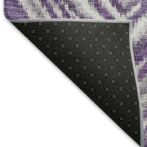 8' Purple Ivory And Gray Geometric Washable Round Rug With UV Protection
