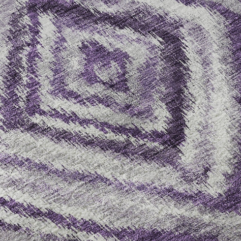 8' Purple Ivory And Gray Geometric Washable Round Rug With UV Protection