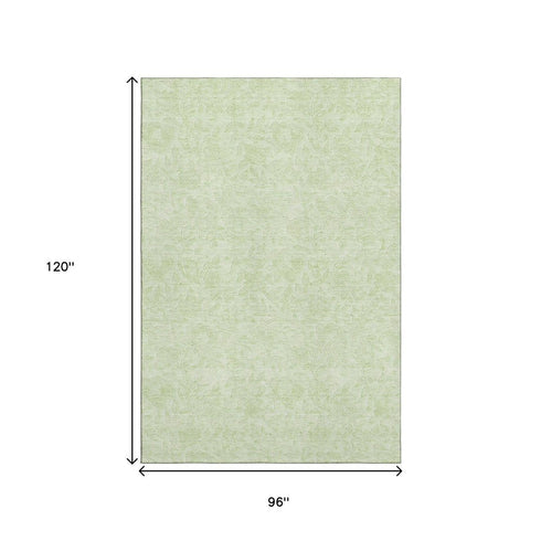 8' X 10' Artichoke Green And Ivory Floral Washable Area Rug With UV Protection