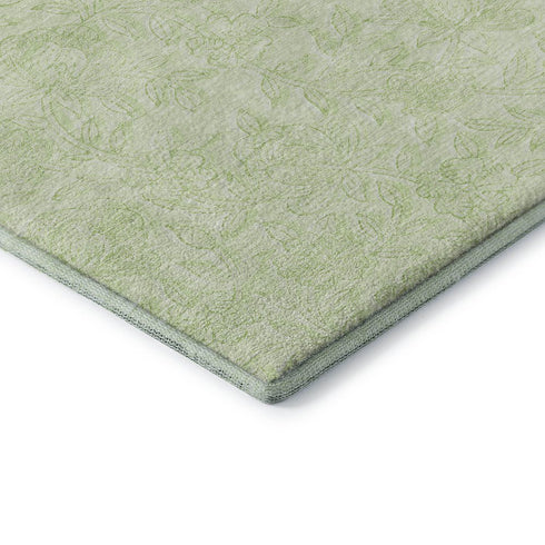 8' X 10' Artichoke Green And Ivory Floral Washable Area Rug With UV Protection