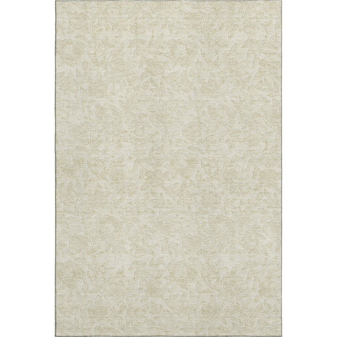5' X 8' Ivory And Beige Floral Washable Area Rug With UV Protection