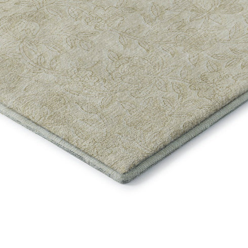 5' X 8' Ivory And Beige Floral Washable Area Rug With UV Protection