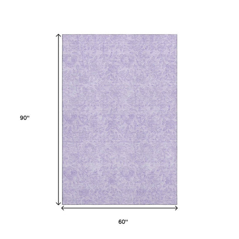 5' X 8' Lilac And Ivory Floral Washable Area Rug With UV Protection