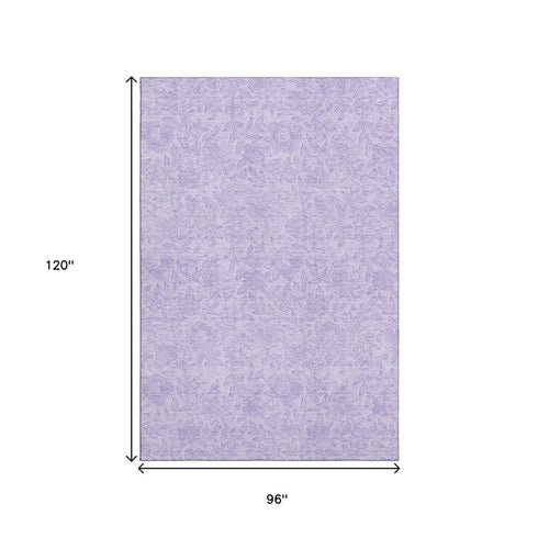 8' X 10' Lilac And Ivory Floral Washable Area Rug With UV Protection