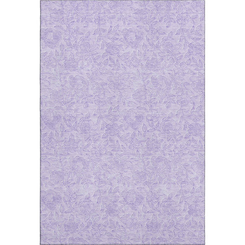 8' X 10' Lilac And Ivory Floral Washable Area Rug With UV Protection