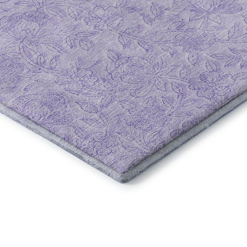 8' X 10' Lilac And Ivory Floral Washable Area Rug With UV Protection