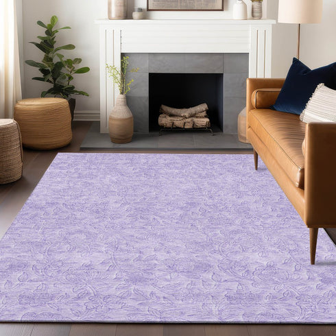 8' X 10' Lilac And Ivory Floral Washable Area Rug With UV Protection