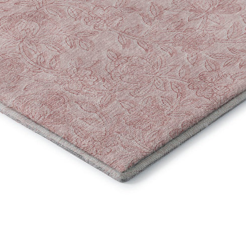 5' X 8' Pink And Ivory Floral Washable Area Rug With UV Protection
