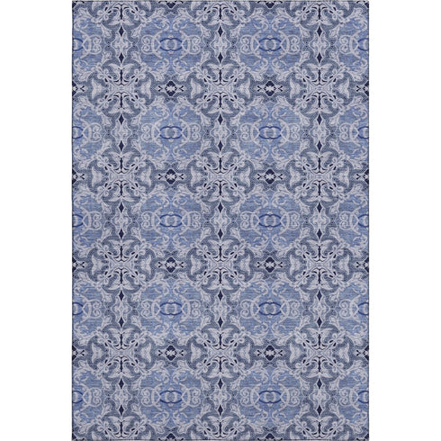 5' X 8' Blue Gray And Ivory Medallion Washable Area Rug With UV Protection