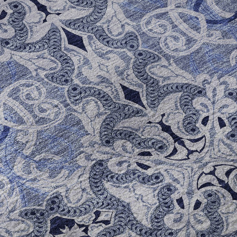 5' X 8' Blue Gray And Ivory Medallion Washable Area Rug With UV Protection