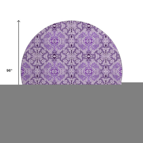 8' Purple And Ivory Medallion Washable Round Rug With UV Protection