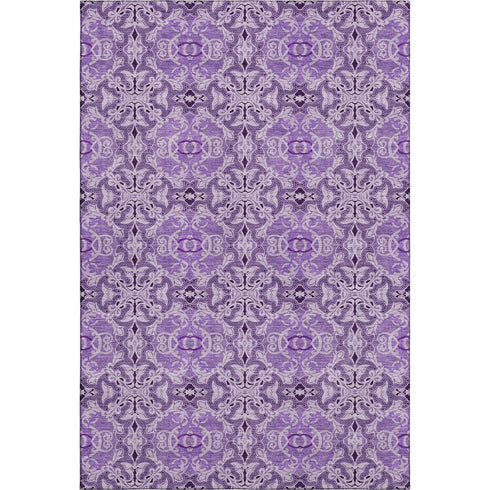 9' X 12' Purple And Ivory Medallion Washable Area Rug With UV Protection