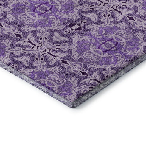 9' X 12' Purple And Ivory Medallion Washable Area Rug With UV Protection