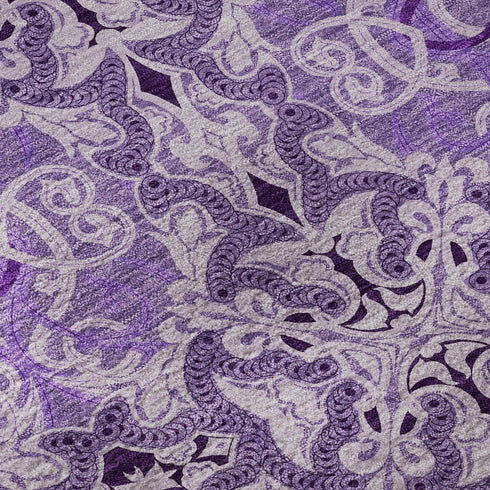 9' X 12' Purple And Ivory Medallion Washable Area Rug With UV Protection