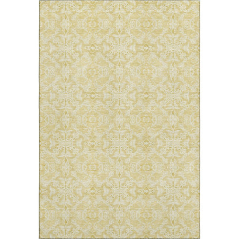 5' X 8' Gold And Ivory Medallion Washable Area Rug With UV Protection