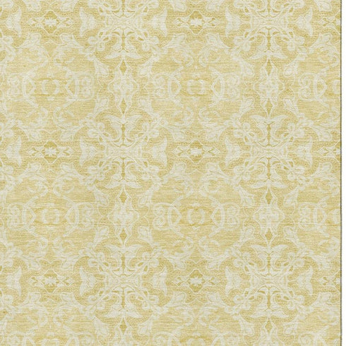 5' X 8' Gold And Ivory Medallion Washable Area Rug With UV Protection