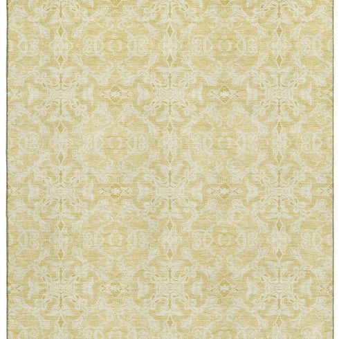 5' X 8' Gold And Ivory Medallion Washable Area Rug With UV Protection