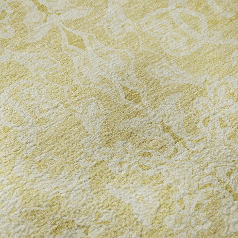 8' Gold And Ivory Medallion Washable Round Rug With UV Protection