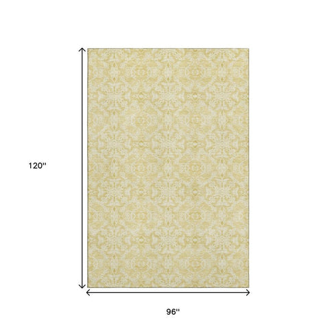 8' X 10' Gold And Ivory Medallion Washable Area Rug With UV Protection