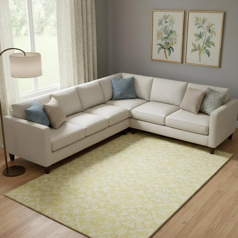 8' X 10' Gold And Ivory Medallion Washable Area Rug With UV Protection