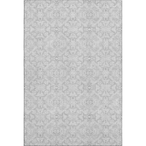 8' X 10' Silver And Gray Medallion Washable Area Rug With UV Protection